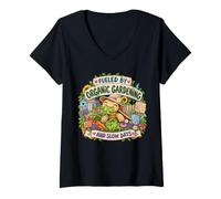Women's Fueled By Organic Gardening and Slow Days Tortoise Gardener V-Neck T-Shirt
