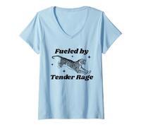 Womens Fueled by Tender Rage Leaping Tiger Ironic Sarcasm V-Neck T-Shirt