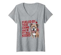 Womens Fueled by True Crime and Pit Bull Kisses Funny Pittie V-Neck T-Shirt