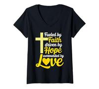 Womens Fueled Faith Christian God Jesus Faith Hope Love V-Neck T-Shirt
