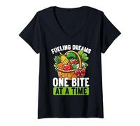 Womens Fueling Dreams One Bite at a Time Healthy Food V-Neck T-Shirt
