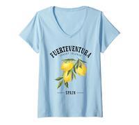Womens Fuerteventura Canary Islands Lemon Spanish Fruit Art Spain V-Neck T-Shirt