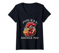 Womens Fuh-Kaa Doodle You Funny Rooster Farm Urban Chicken Lover V-Neck T-Shirt