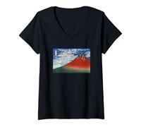 Womens Fuji Mountains in Clear Weather by Katsushika Hokusai (1831) V-Neck T-Shirt