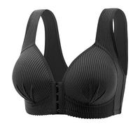 Women's Full Coverage Front Clasp Unwired Comfort Push Up Cup Post Surgery Bra Snap Closing Bras Soft Elegant Sleep Wire Free Cotton Vest Bra for Old Women Black