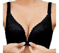 Women's Full Coverage Front Fastening Non-Wired Stretch Push Up Cup Balcony Bra Front Closure Sports Bras Soft Elegant Workout Wirefree Cotton Underwear for Old Women Black