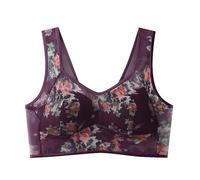 Women's Full Coverage Non - Wired Comfort Bra with Floral Print - Soft Mesh Design, Multiple Sizes from L to 5XL Purple