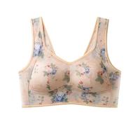 Women's Full Coverage Non - Wired Comfort Bra with Floral Print - Soft Mesh Design, Multiple Sizes from L to 5XL Beige