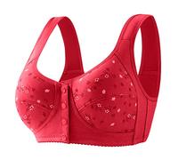 Women's Full Cup Print Thin Underwear Plus Size Front Button Wireless Sports Lace Bra Chest Cover Large Bra, red, 5 Years