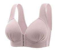 Women's Full Figure Front Clasp Non Wired Breathable Push Up Cup Post Surgery Bra Snap Closing Sports Bras Soft Elegant Daily Wirefree Cotton Vest Bra for Old Women Grey