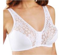 Women's Full Figure Front Closure Wirefree Jacquard Back Support Posture Bra Front Fastening Bras for Women UK Non Wired Post Surgery Soft Lace Lycra Bra Sale Clearance Plus Size S-5XL White