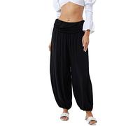 Women's Full Length Lagenlook Boho Hippy Harem Ali Baba Long High Waisted Cuffed Loose Fit Plain Pants Summer Trousers Ladies Joggers Baggy Yoga Harem Pants Plus Size UK 10-18 (10, Black)