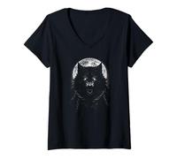 Women's Full Moon Chained Werewolf Dark Horror Beast V-Neck T-Shirt