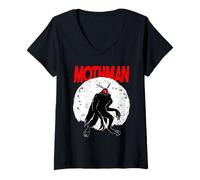 Womens Full Moon Red Eyed Mothman Cryptid Cryptozoology Folklore V-Neck T-Shirt