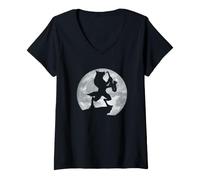 Women's Full Moon Werewolf Playing Saxophone V-Neck T-Shirt