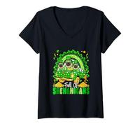 Women's Full of Shenanigans Patrick's Day Three Cute Pugs Owner V-Neck T-Shirt