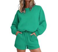 Womens Full Set Shorts 2 Piece Outfits Set Plus Size Pullover Sweatshirts and Shorts Joggers Loose Fit Activewear Sweat Pants Casual Sports Sweatsuit for Outside Streetwear Size 3XL