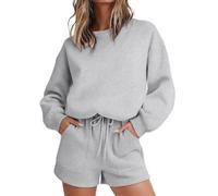 Womens Full Set Shorts 2 Piece Outfits Set Plus Size Pullover Sweatshirts and Shorts Joggers Loose Fit Activewear Sweat Pants Casual Sports Sweatsuit for Walking Yoga Daily Wear Size 3XL