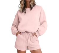 Womens Full Set Shorts 2 Piece Outfits Set Plus Size Pullover Sweatshirts and Shorts Joggers Loose Fit Activewear Sweat Pants Casual Sports Sweatsuit for Walking Yoga Daily Wear Size 3XL