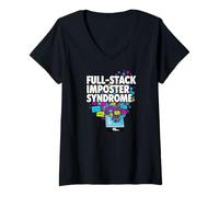 Women's Full-Stack Imposter Syndrome Funny Developer Coding V-Neck T-Shirt