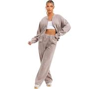 Women's Full Zip Bomber Straight Leg Tracksuit Sweatshirt and Flare Joggers Set Cotton Casual Comfort Loungewear Size 6-16 (UK, Alpha, S, M, Regular, Regular, Stonewash Dove Grey)