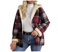 Women's Full Zip Fleece Flannel Jacket Plaid Sherpa Lined Jacket for Women Oversized Jackets Zipper Coat Winter Zipper Hooded Plaid Cropped Shacket with Side Pockets Warm Winter Coats with Hood