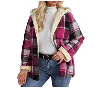 Women's Full Zip Fleece Flannel Jacket Plaid Sherpa Lined Jacket for Women Oversized Jackets Zipper Coat Winter Zipper Hooded Plaid Cropped Shacket with Side Pockets Warm Winter Coats with Hood