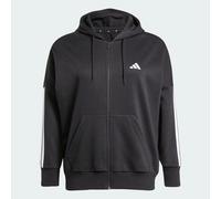 adidas Women's Essentials 3-Stripes Full-Zip Fleece Hoodie (Plus Size) Sweatshirt, Black/White, 4XL Plus