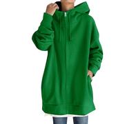 Women's Full Zip Hoodie with Longline Oversized Jacket, Ladies Hooded Sweatshirt with Drawstring and Side Pockets, Outerwear Loose Jumpers Sweat Top Outdoor Activities Womens Cardigans Dark Green