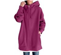 Women's Full Zip Hoodie with Longline Oversized Jacket, Ladies Hooded Sweatshirt with Drawstring and Side Pockets, Outerwear Loose Jumpers Sweat Top Outdoor Activities Womens Cardigans Hot Pink