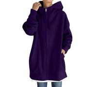 Women's Full Zip Hoodie with Longline Oversized Jacket, Ladies Hooded Sweatshirt with Drawstring and Side Pockets, Outerwear Loose Jumpers Sweat Top Outdoor Activities Womens Cardigans Purple