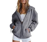 Womens Full Zip Oversized Hoodies Cotton Hoodie Drawstring Hooded Jacket With Deep Kangaroo Pockets Petite Ladies Loose Fit Zip Hoodies Going Out Tops Fitness Clothes Size S Dark Gray