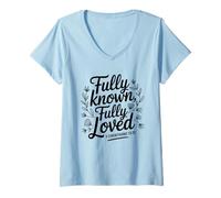 Womens Fully Known Loved Bible Verse Christian Mom, Wife, Daughter V-Neck T-Shirt