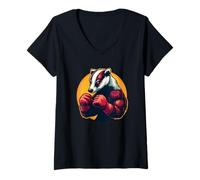 Women's Fun Badger Graphic for Boxer and Fighter Lovers V-Neck T-Shirt