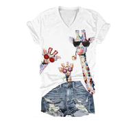 Women's Fun Chicken Print V-Neck T-Shirt Summer Short Sleeve Cute Animal Pattern Tees Tops Tops for Women UK