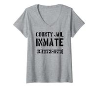 Womens Fun County Jail inmate Prisoner Number Halloween costume V-Neck T-Shirt