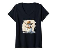 Womens Fun Cowboy Costume in Winter and Wild West Look V-Neck T-Shirt