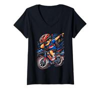 Women's Fun Dabbing Cyclist Riding Bicycle Cool Stylish Dab Dance V-Neck T-Shirt
