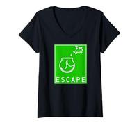 Women's Fun Escape from Fishbowl - Yellow Warning Sign Break Free V-Neck T-Shirt