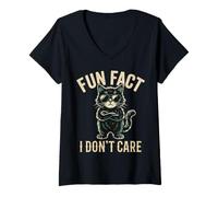 Women's Fun Fact I Don't Care Grumpy Black Cat Sunglasses Retro V-Neck T-Shirt