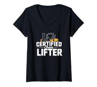 Womens Fun Forklift Operator Tee Costume Truck Lifting Mechanics V-Neck T-Shirt