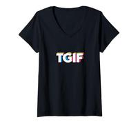Women's Fun Friday TGIF Pop Art Retro Typography Men Women V-Neck T-Shirt
