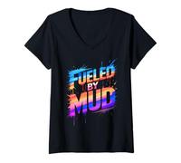 Women's Fun Fueled BY MUD Run Mudding MTB Crew Muddy V-Neck T-Shirt