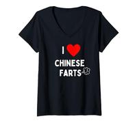 Womens Fun Graphic-I love Chinese Farts V-Neck T-Shirt