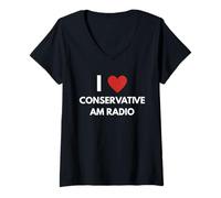 Womens Fun Graphic-I Love Conservative AM Radio V-Neck T-Shirt