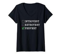 Womens Fun Graphic-Introvert, Extrovert, Pervert (with checkbox) V-Neck T-Shirt