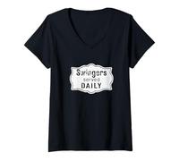 Women's Fun Graphic-Swingers Served Daily V-Neck T-Shirt