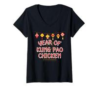 Womens Fun Graphic-Year of Kung Pao Chicken V-Neck T-Shirt