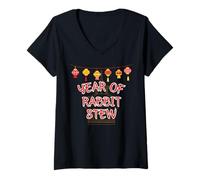 Womens Fun Graphic-Year of Rabbit Stew V-Neck T-Shirt