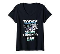 Women's Fun Great Playful Classic Arctic Bright Happy Snow Leopard V-Neck T-Shirt